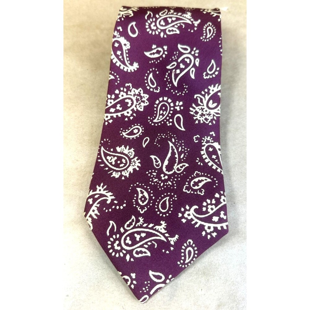 SULKA Paris Men's 100% Silk Necktie Burgundy Red Beige Paisley Made in France